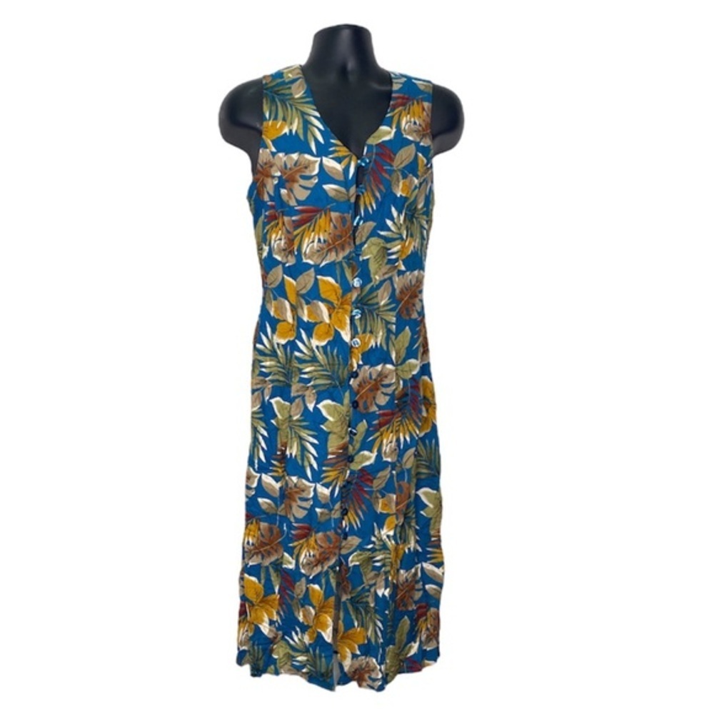Expressions Plus Tropical Floral Print Maxi Dress (Size: 0X, Color: Blue/Multi)